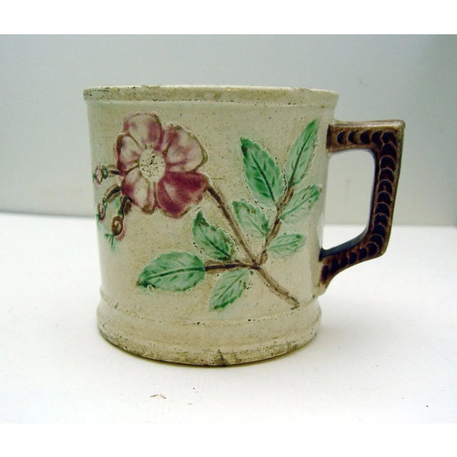 French Country Antique Majolica Mug With Roses For Sale - Image 3 of 5