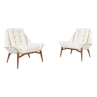 1950s Vintage Sculptural Walnut Lounge Chairs - Set of 2 For Sale