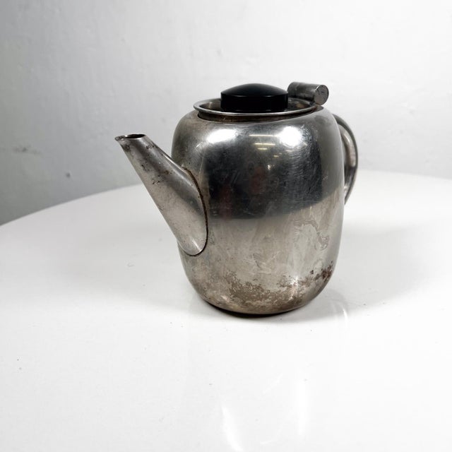 1950s Vintage Art Deco Stylish Small Tea Pot Stainless Steel For Sale - Image 4 of 12