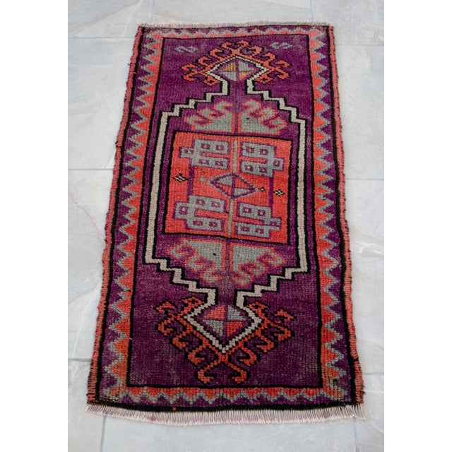 Distressed Small Low Pile Hand Knotted Yastik Rug Faded Mat - 18'' X 36'' For Sale - Image 15 of 15
