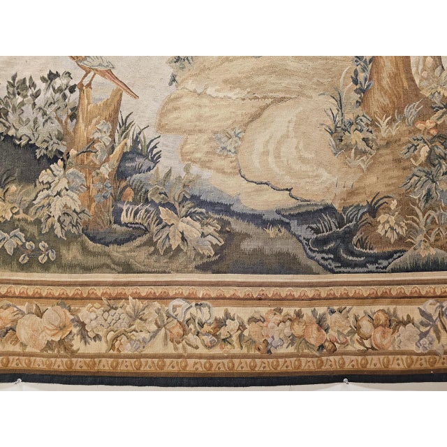 French Provincial Vintage French Aubusson Tapestry, Hand-Woven Wool, Forest Scene, 72" X 96" For Sale - Image 3 of 18