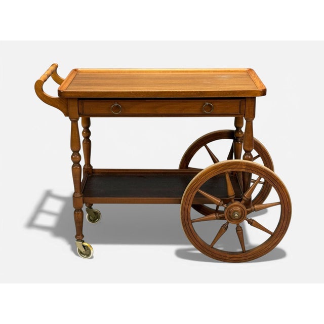 Mid-Century Modern Swedish Modern, Rolling Bar Cart, Wood, Brass, Sweden, 1970s For Sale - Image 3 of 14