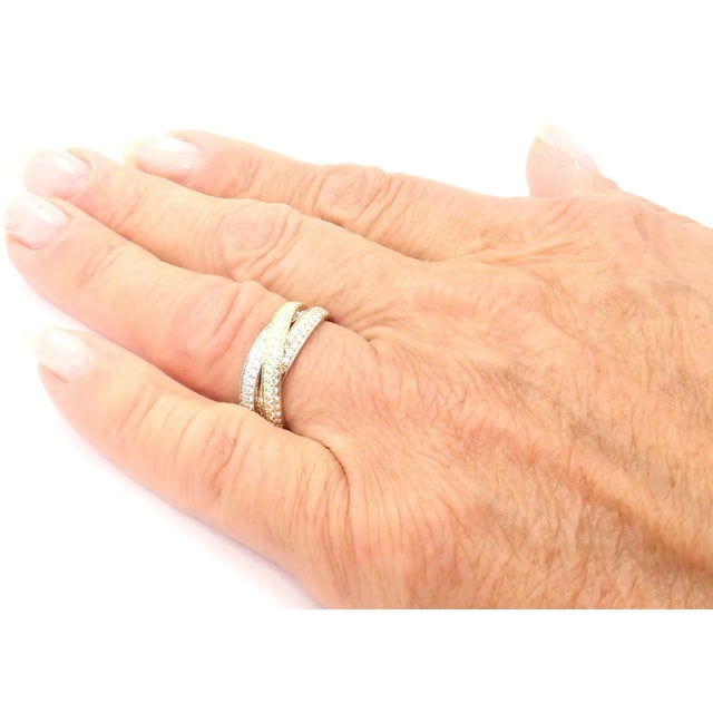 2000 - 2009 Cartier Trinity 18k Gold Diamond Small Model Band Ring Size 51 Cert For Sale - Image 5 of 10