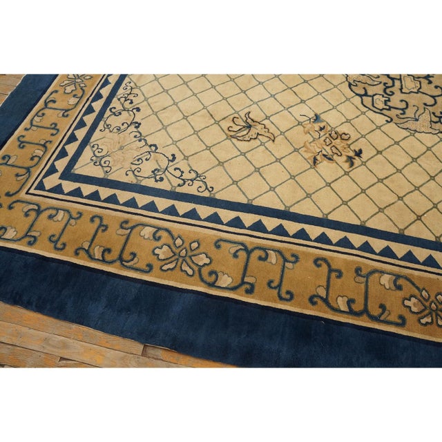 Chinese 1890s Antique Chinese Peking Wool Rug Blue & Ivory Late Qing Dynasty 9' X 11' 8" For Sale - Image 3 of 9