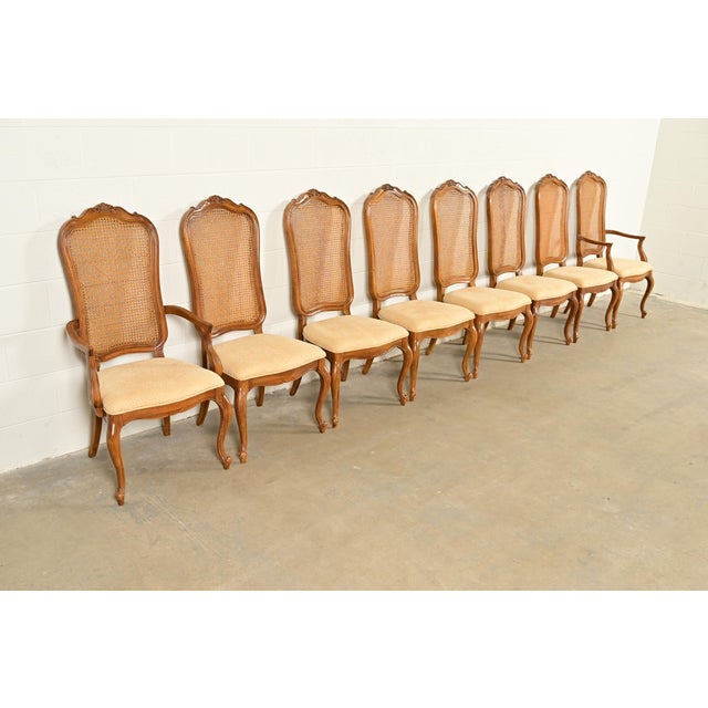 Thomasville French Provincial Louis XV Carved Walnut and Cane Back Side Chairs or Dining Chairs, Pair For Sale - Image 13 of 14