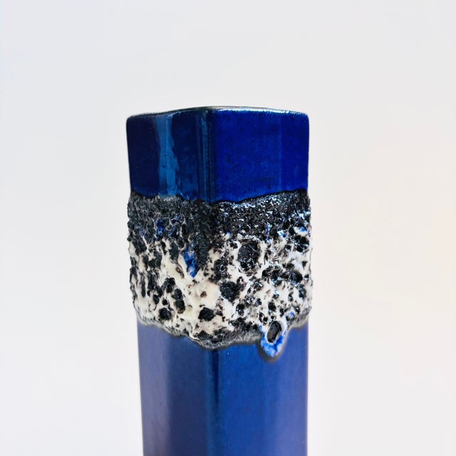 Mid Century German Blue Lava Glaze Bud Vase For Sale - Image 4 of 8