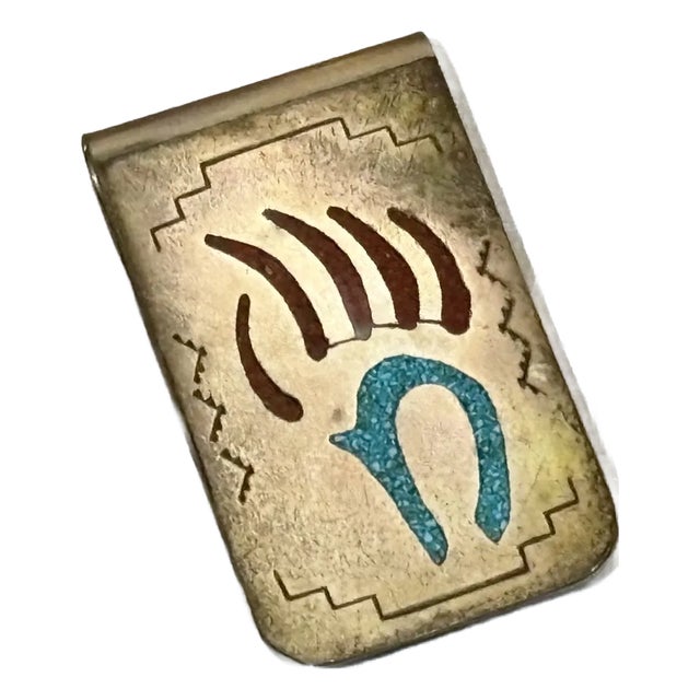 Sterling Silver / Turquoise Inlay Southwestern Money Clip For Sale