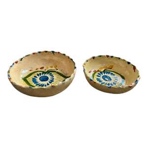 Vintage Mexican Folk Art Tlaquepaque Pottery Bowls - Set of 2