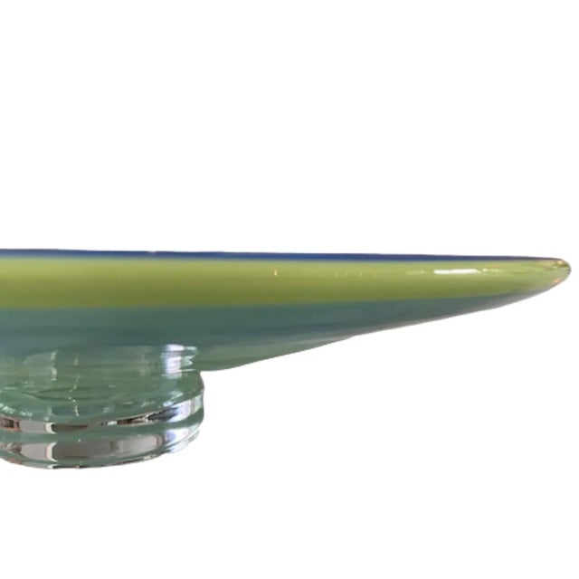 Vintage Kosta Boda Blue/Green Art Glass Footed Bowl/Platter For Sale In New York - Image 6 of 13