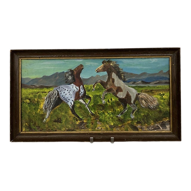Vintage Framed Western Horse Painting For Sale
