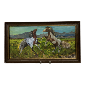 Vintage Framed Western Horse Painting