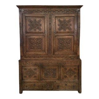 18th Century Carved Walnut Strapwork Linen Press For Sale