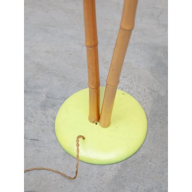 Metal Mid-Century Modern Bamboo Floor Lamp with Yellow Metal Base, 1959 For Sale - Image 7 of 10