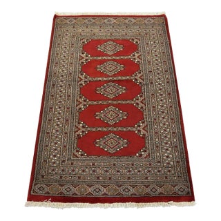 Bokhara Jaldar Rug 3’1” X 4’10” Red Wool Tribal Hand-Knotted Oriental Carpet For Sale