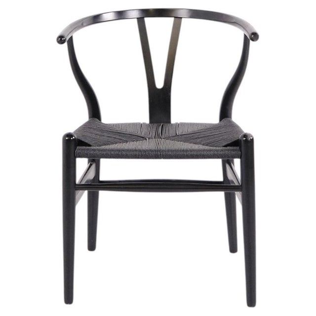 CH24 Wishbone Chair in Black with Black Paper Cord Seat by Hans J. Wegner, 1950s For Sale - Image 11 of 11