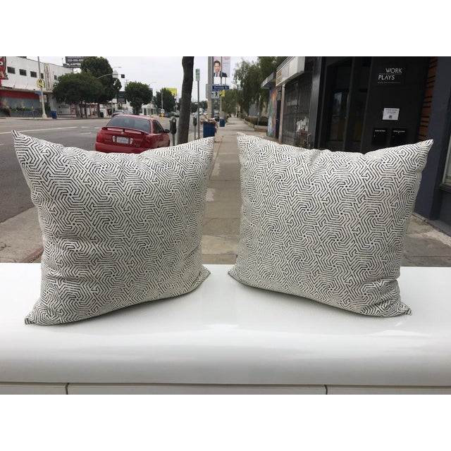 Custom Cream Linen Navy Geometric Design Pillows A Pair Chairish
