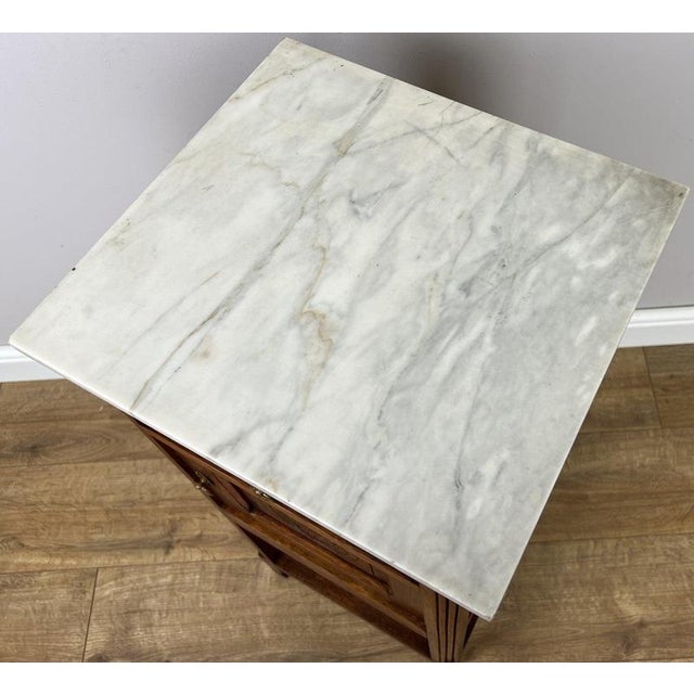 Antique French Oak Bedside Table with Marble Top For Sale - Image 9 of 11
