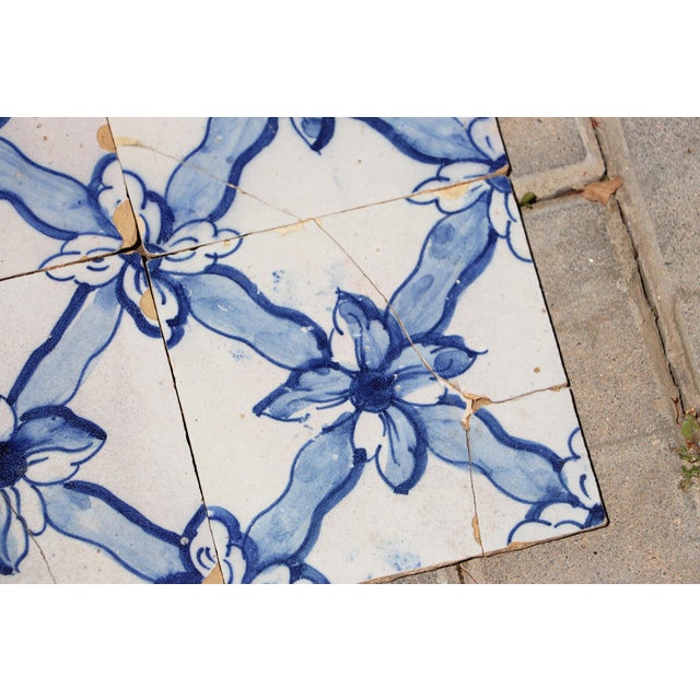 Antique Set of Eleven 18th Century Portuguese Floral Trellis Tiles in Cobalt Blue & White For Sale - Image 9 of 12