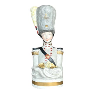 Vintage Hand-Painted Ceramic Military Bust For Sale