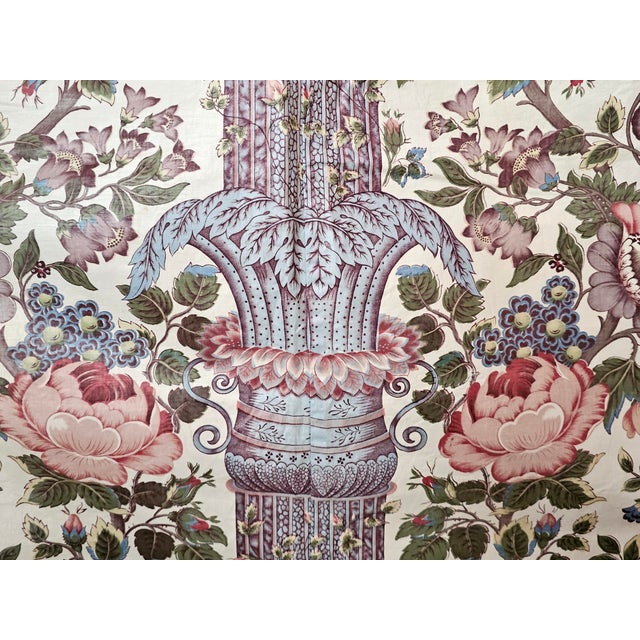 Blue Chintz Fabric Curtains with Indian-Style Print, 1920s, Set of 2 For Sale - Image 8 of 11