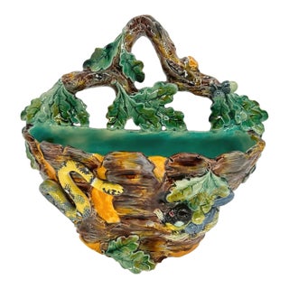 A Thomas Sergent Palissy Ware Majolica Wall Pocket With Snake, French, Ca. 1875 For Sale