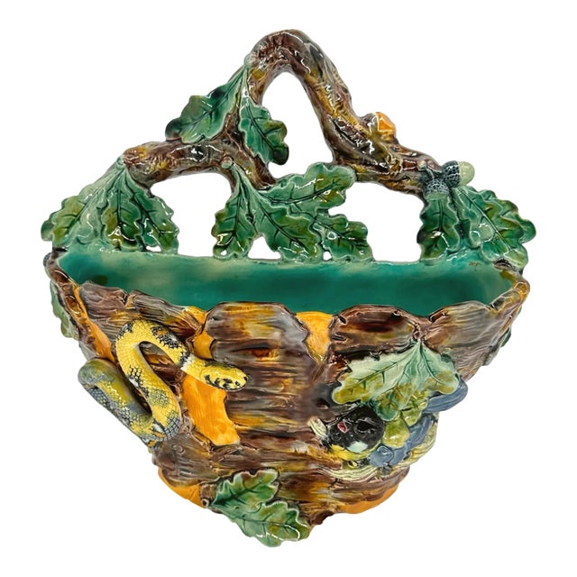 A Thomas Sergent Palissy Ware Majolica Wall Pocket With Snake, French, Ca. 1875 For Sale