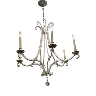 Transitional Silver Leaf and Glass 6 Arm Chandelier, Oslo by Visual Comfort For Sale