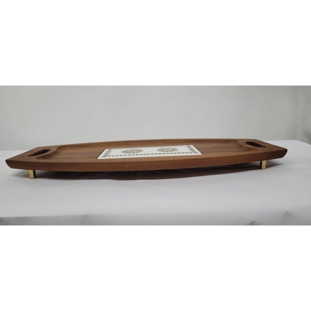 Mid-Century Modern 1960 Mid Century Wood Serving Tray With Ceramic Tile Inlay by Georges Briard For Sale - Image 3 of 11