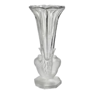 Vintage Art Deco Glass Fluted Turtle Dove Vase