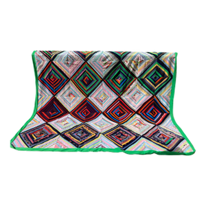 Vintage 19th Century Handmade Diamond Patchwork Strips & Block Crazy Quilt- King Size