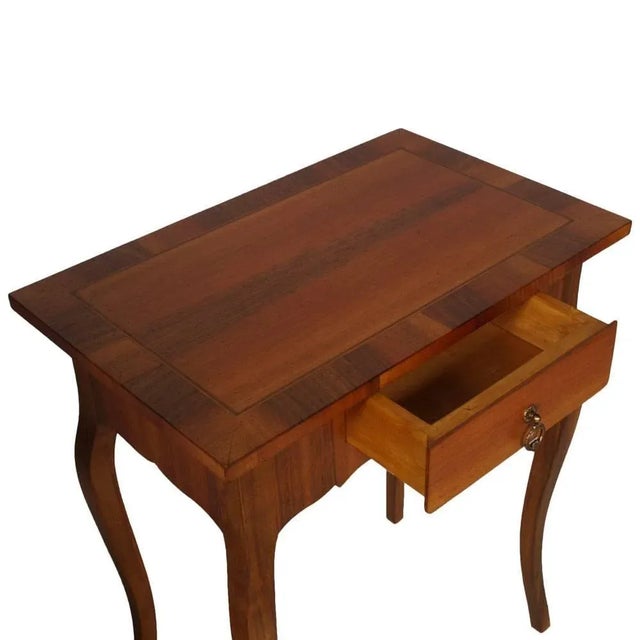 Mid-Century bedside table, side table, massive walnut and applied walnut Craftsmanship of Bassano period 1920s. Legs style...