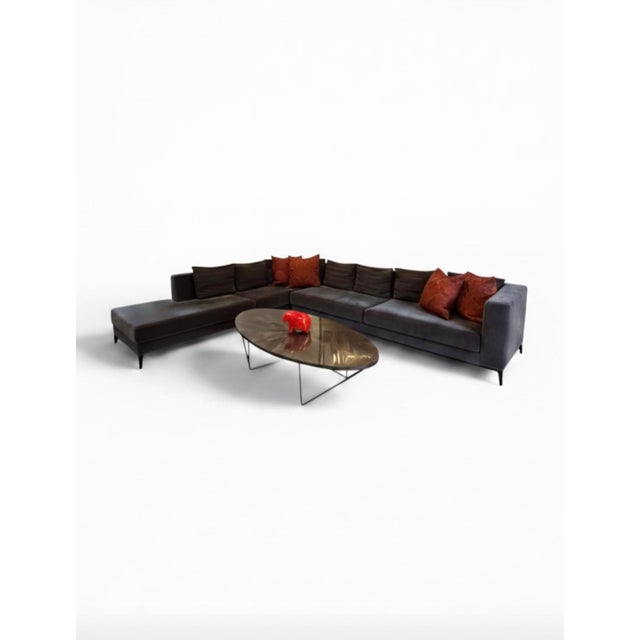 Charcoal Gray/Black Sectional Sofa W Armani Fabric Pillows For Sale - Image 12 of 12