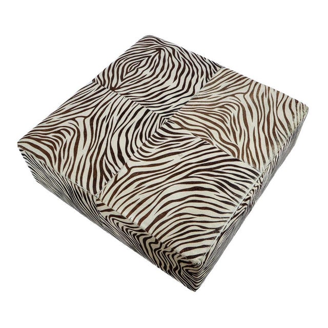 African Zebra Pattern Horse Hair Oversize Square Ottoman For Sale - Image 3 of 4