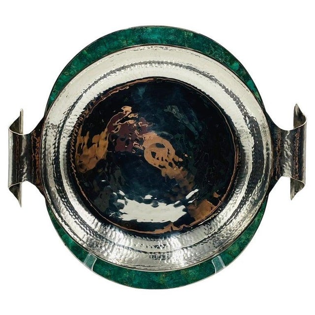 A striking vintage silver-plated serving bowl designed and handcrafted in Taxco, Mexico by celebrated artist Emilia...
