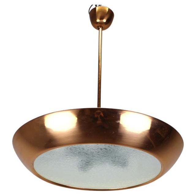 Bauhaus UFO Pendant Light in Copper by Josef Hurka for Drupol, 1930s For Sale - Image 12 of 12
