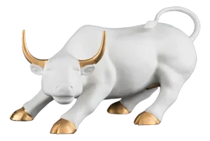 Italian White and Gold Ceramic Wall Street Bull Sculpture from VGnewtrend