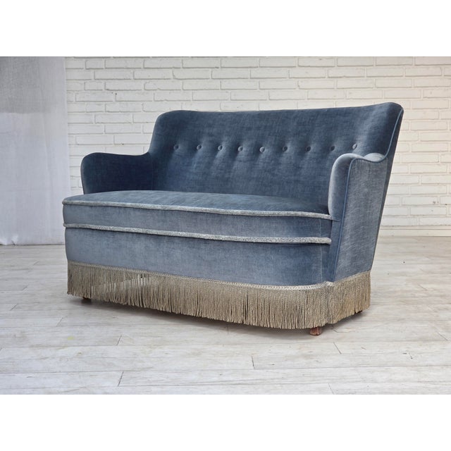 Vintage Danish Two-Seater Sofa in Furniture Velour and Beech, 1960s For Sale - Image 4 of 18