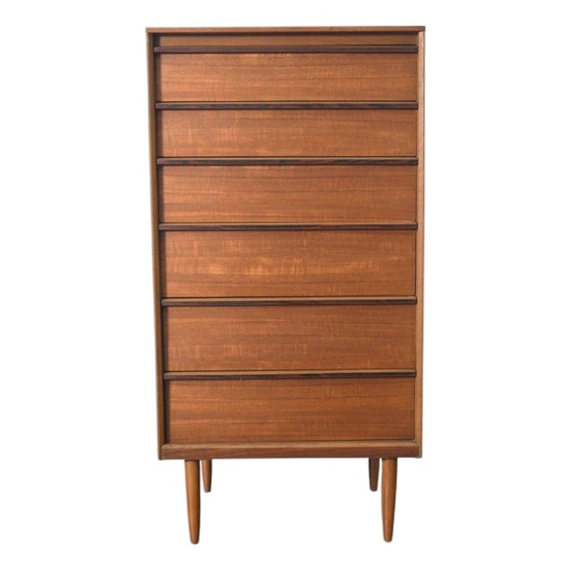Narrow Teak + Rosewood Highboy Dresser For Sale