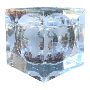 Vintage Etched Lucite Global Ice Bucket