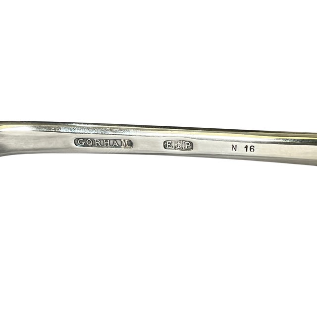 Vintage Gorham Electroplated Hotel Silver "Rochambeau" Stuffing Serving Spoon, 1780 Reproduction With Engraved Jabez Bowen Presentation, 12.5" For Sale In Jacksonville, FL - Image 6 of 7