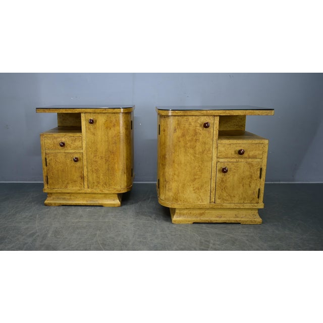 Wood Vintage Art Deco Bedside Tables, Czechoslovakia, 1937s, Set of 2 For Sale - Image 7 of 18