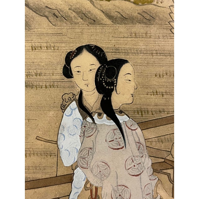 Pair of Antique Chinese Export Paintings Qing Court Figures Custom Framed For Sale - Image 9 of 13
