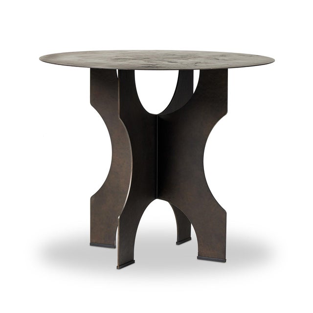 2020s Four Hands Round Side Table In Solid Iron - Bronze Hammered Textured For Sale - Image 5 of 12