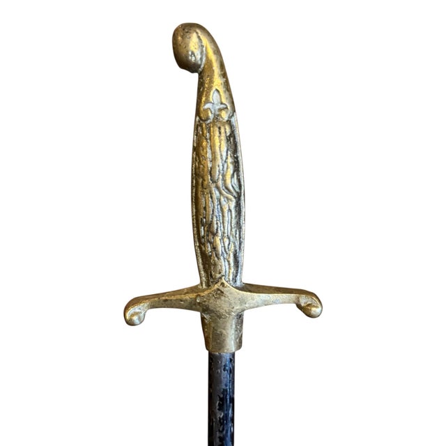 Gold Antique Peerage Brass Fireside Companion Set with Sword Handles, 1920, Set of 5 For Sale - Image 8 of 10