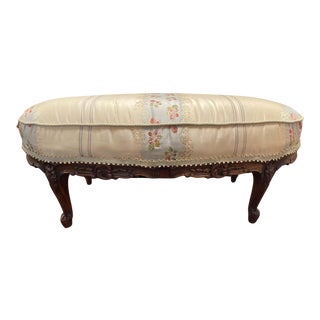 19th Century Louis XV Provincial Silk Upholstered Carved Walnut Footstool For Sale