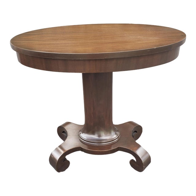 19th C. American Empire Refinished Oval Pedestal Mahogany Side Table For Sale