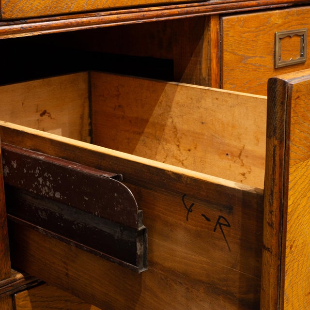 Monumental Yawman and Erbe Oak Five-Section Modular File Cabinet c.1910 For Sale - Image 9 of 13
