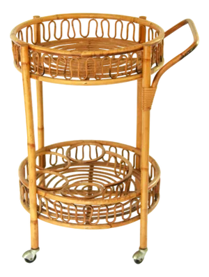 Vintage Carrello Bamboo and Wicker Bar Cart, Italy, 1970s