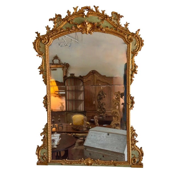 French Large 19th Century French Green-Painted and Giltwood Mirror For Sale - Image 3 of 8