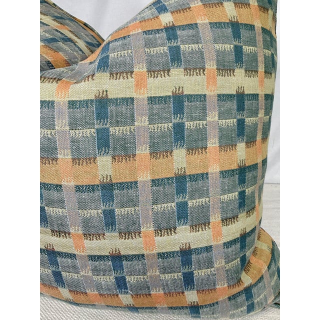 Transitional Holland & Sherry "Flamestitch Plaid" in Teal 22" Pillows-a Pair For Sale - Image 3 of 3